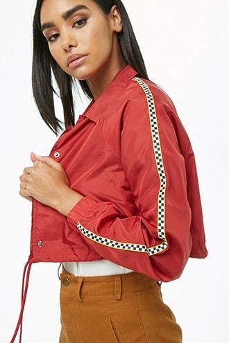 Forever21 Checkered-trim Cropped Coach Jacket
