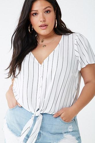 Forever21 Plus Size Striped Tie-hem Crop Top