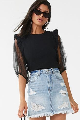 Forever21 Ruffle Mesh-trim Top