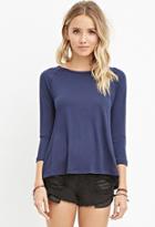 Forever21 Women's  Ribbed-panel Slub Knit Top (navy)