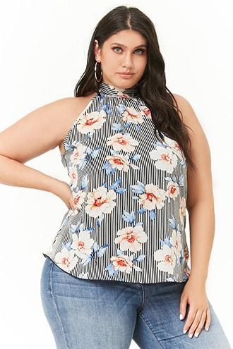 Forever21 Plus Size Floral Print Striped Top