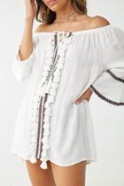 Forever21 Embroidered Tassel Off-the-shoulder Tunic