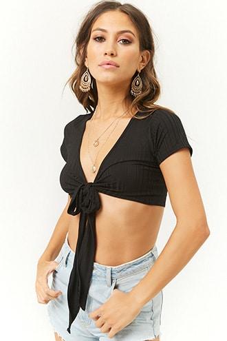 Forever21 Knotted Tie-front Crop Top