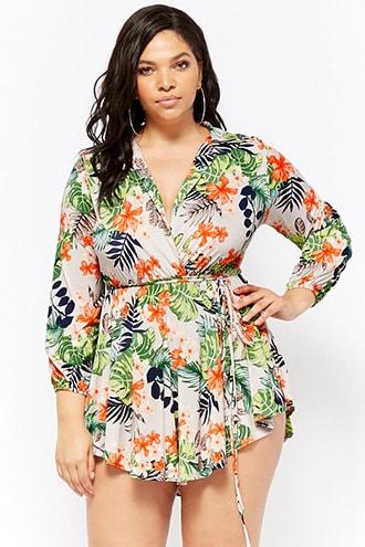 Forever21 Plus Size Leaf Print Surplice Mini Dress