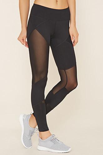 Forever21 Women's  Black Active Mesh-insert Leggings