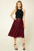 Love21 Women's  Burgundy Contemporary Lace Skirt