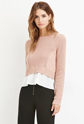 Love21 Women's  Chiffon-layered Sweater (mauve/ivory)