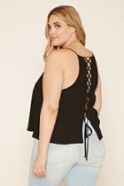 Forever21 Plus Women's  Black Plus Size Lace-up Gauze Cami