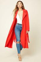 Forever21 Women's  Red Sash-tie Trench Jacket