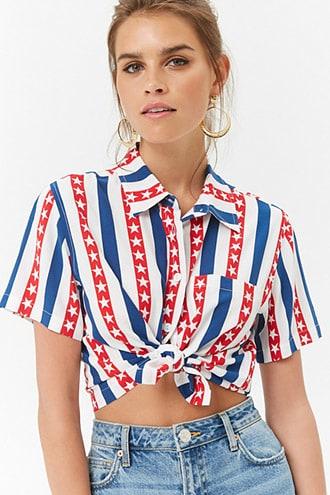 Forever21 Stars & Stripes Print Boxy Shirt