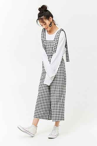 Forever21 Gingham Tie-strap Overalls