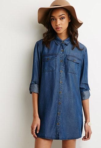 Forever21 Two-pocket Chambray Shirt Dress