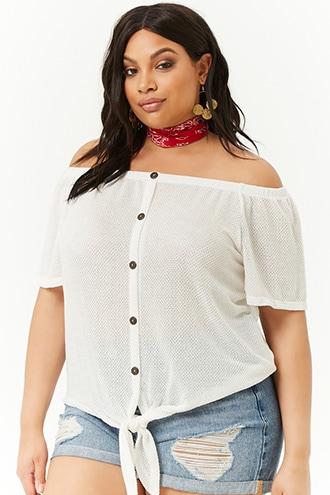 Forever21 Plus Size Waffle-knit Off-the-shoulder Top
