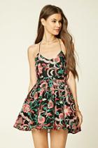 Forever21 Women's  Black & Pink Floral Embroidered Cami Dress