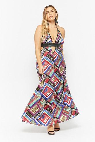 Forever21 Plus Size Baroque Satin Halter Dress