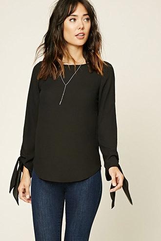 Love21 Women's  Black Contemporary Semi-sheer Top