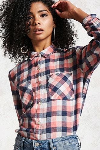 Forever21 Curved-hem Flannel Shirt
