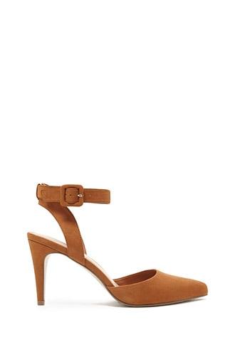Forever21 Women's  Camel Faux Suede Ankle Strap Sandals