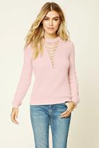 Forever21 Women's  Light Pink Lace-up Sweater Top