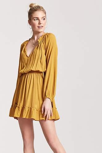 Forever21 Ruffle Split-neck Dress