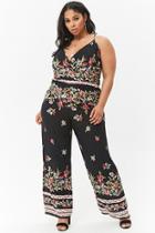 Forever21 Plus Size Floral Surplice Wide-leg Jumpsuit