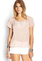 Forever21 Embroidered Chiffon Peasant Top