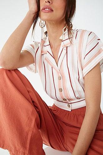 Forever21 Striped Notched Collar Shirt
