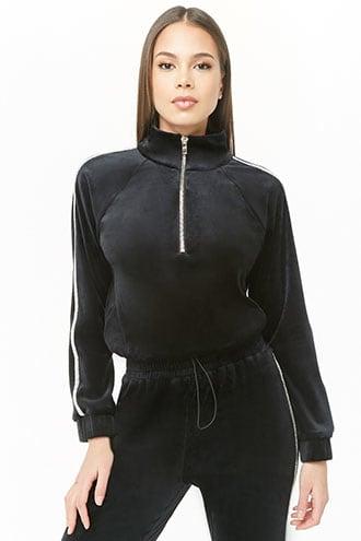 Forever21 Velour Rhinestone & Faux Gem-trim Top