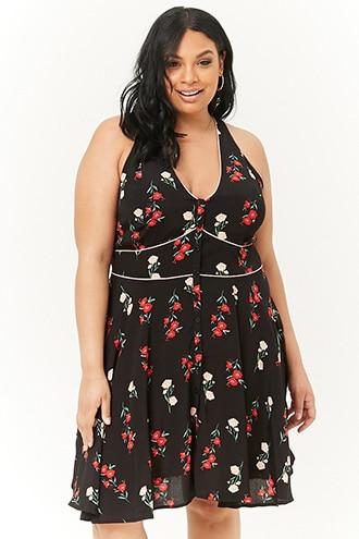 Forever21 Plus Size Floral Button-front Fit & Flare Dress