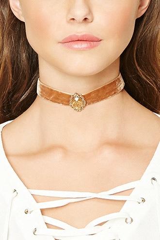 Forever21 Camel Velvet Faux Gem Choker