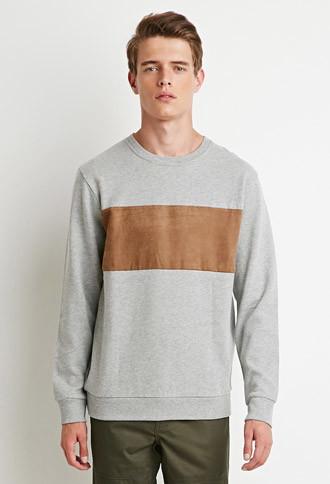 Forever21 Women's Heathered Faux Suede Panel Sweatshirt