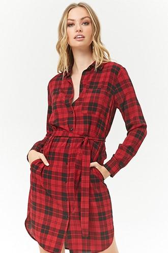 Forever21 Plaid Dolphin Hem Shirt Dress