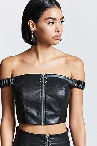 Forever21 Faux Leather Zip-front Top