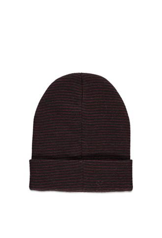 21 Men Men's  Burgundy & Black Stripe Ribbed Knit Beanie