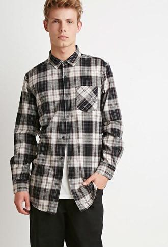 21 Men Zippered Plaid Flannel Shirt