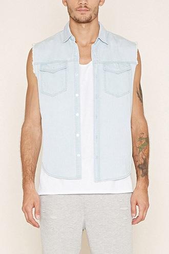 21 Men Men's  Raw-cut Chambray Shirt