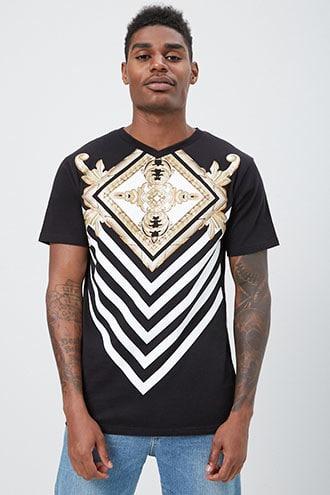 Forever21 Striped Baroque Print Tee