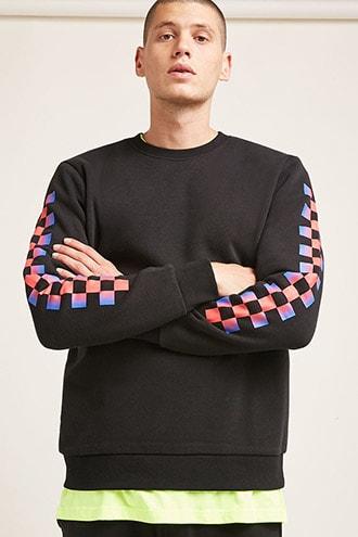 Forever21 Checkered Sleeve Sweatshirt