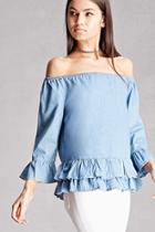 Forever21 Off-the-shoulder Chambray Top