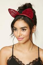 Forever21 Burgundy Floral Lace Cat Ear Headband