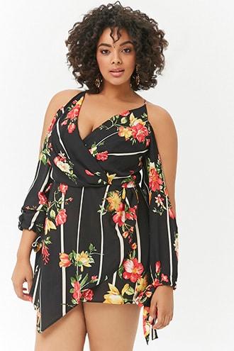 Forever21 Plus Size Open-shoulder Floral Peasant Romper