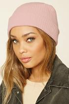 Forever21 Women's  Pink Ribbed Knit Beanie