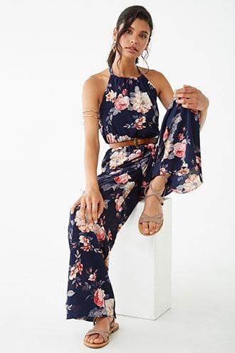 Forever21 Crepe Floral Halter Palazzo Jumpsuit