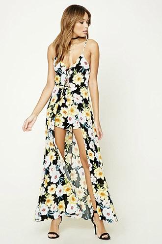 Forever21 Floral Print Maxi Skirt Romper