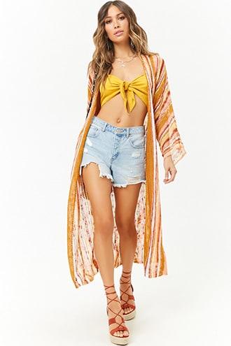 Forever21 Multicolor Open-knit Longline Cardigan