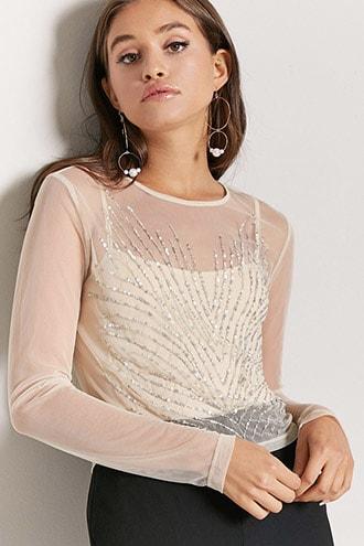 Forever21 Sheer Mesh Sequin Top