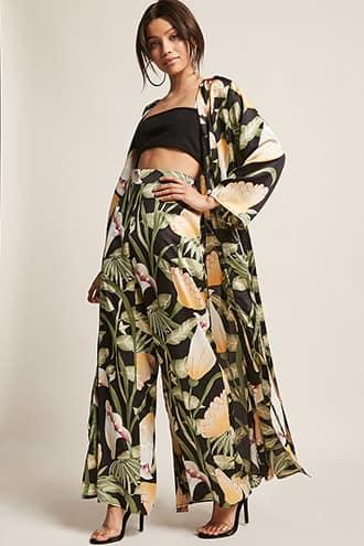 Forever21 Floral Satin Palazzo Pants