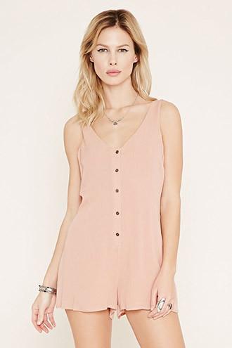 Forever21 Women's  Dusty Pink Button-front Crepe Romper