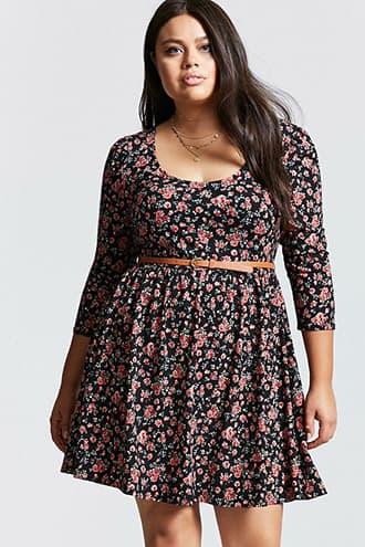 Forever21 Plus Size Belted Skater Dress