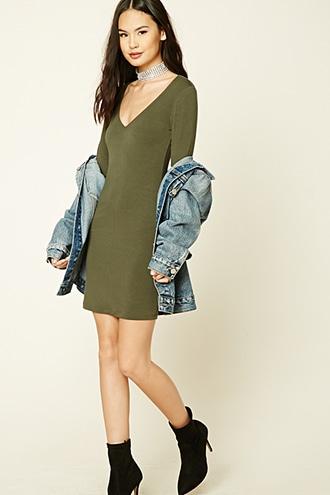 Forever21 Women's  Dark Olive V-neck Bodycon Dress